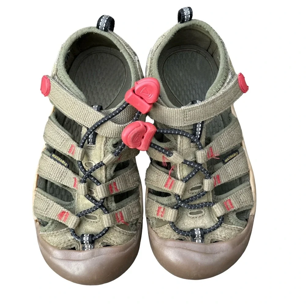 KEEN Kids Water Sandals Newport H2‎ Olive Red Hook and Loop Slip On Size 12